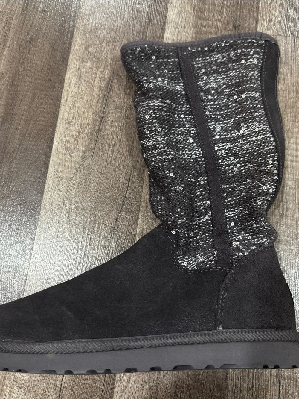 UGG Australia Camaya Charcoal Suede Sequin Knit Boots Size 8